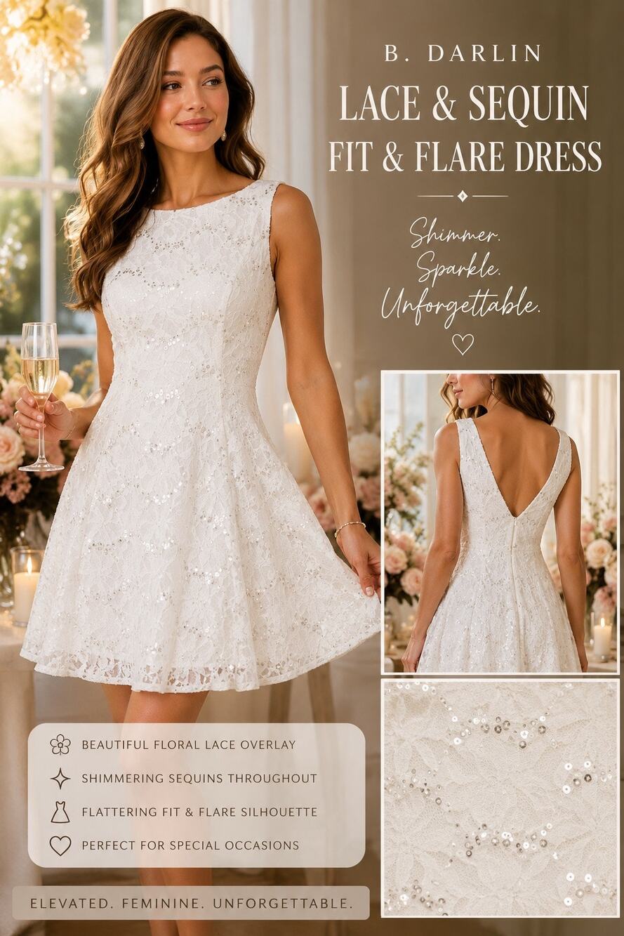 Fairytale White Fit & Flare Lace Sequin Dress Romantic Bridalcore Graduation 7/8